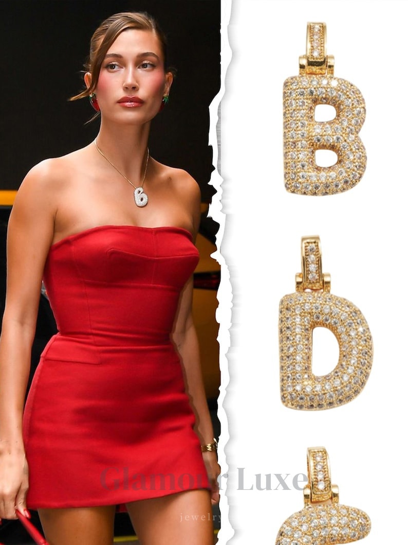 Hailey Bieber B Initial Letter Pendant Necklace Chunky Etsy UK