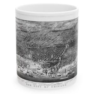 Chicago Historic Map Mug, Illinois Coffee Cup, Vintage Windy City Gif