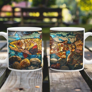 Stained Glass Trout Mug: Angler Coffee Cup, Fish Decor