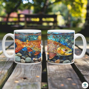 Stained Glass Trout Mug: Angler Gift, Fish Decor