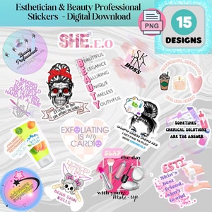 Beauty professional, digital stickers, skincare esthetician, Stickers, goodnotes digital sticker, Esthetician canva, beauty sticker designs