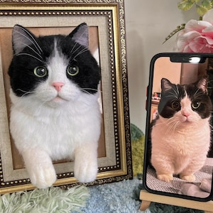 Cow Cat Customized Wool Felt 3D Portrait Photo Frame | Pet Loss Gifts | Mother&#39;s Day Gifts | Cat Plush Toys | Cat Lovers Memorabilia