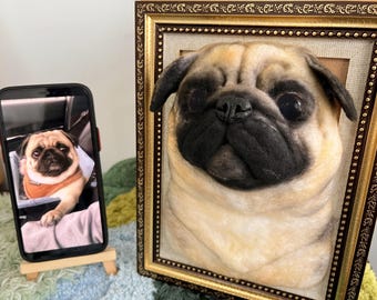 Custom Needle Felted Pet Portrait - Pug Replica, Dog Memorial