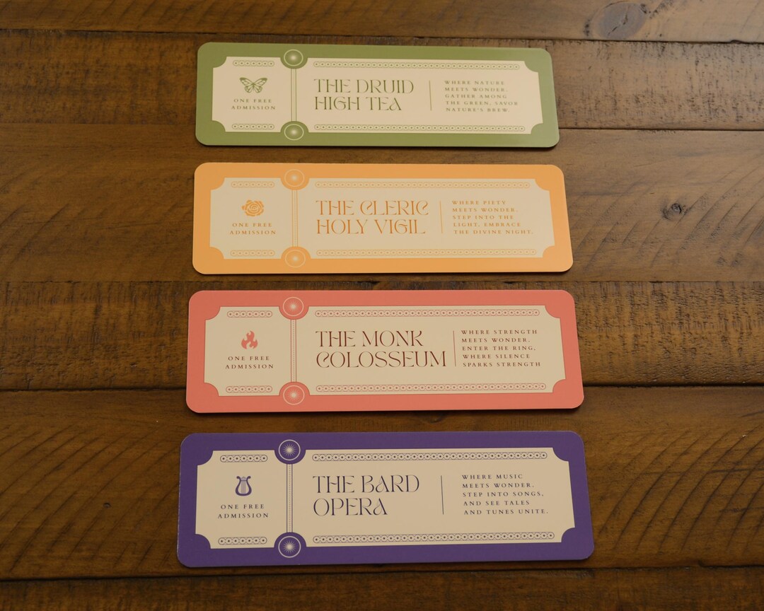 D&D Bookmarks - Set of 4 Tickets - Etsy