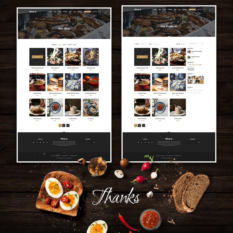 May include: A website screenshot showing a menu of food items with images and prices. The website is called "Chuck It" and the menu is titled "Our Shop".