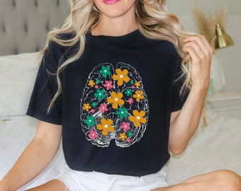 Floral Brain T-Shirt: Neuro Nurse Mental Health Tee