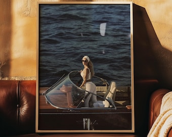 Jachtposter, oude geldvrouwenkunst, bootafdruk, luxe muurkunst, modeprints, vintage elegantie digitale download, Richcore Art Print, luxe kunst aan de muur