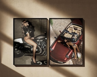 Hot Woman Old Money Luxury Fashion Poster Set of 2, Luxury Fashion Prints, Designer Wall Art, Motorbike Poster, Hypebeast Decor
