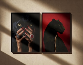 Black & White Luxury Fashion Poster Set of 2, Luxury Fashion Prints, Designer Wall Art, Black Cheetah Poster, Hypebeast Decor