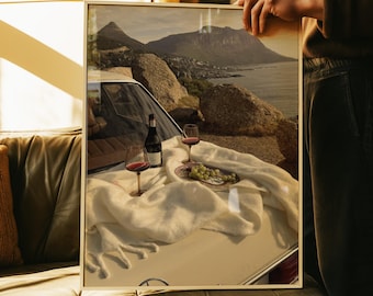 Ochtendafdruk Amalfikust, wijn- en uitzichtmuurkunst, reisfotografie, Italiaanse poster, afdrukbaar, Coastal Living-decor