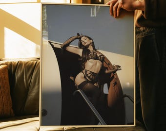 Luxury Plane Woman Poster, Modern Glam Fashion Wall Art (Digital Download)
