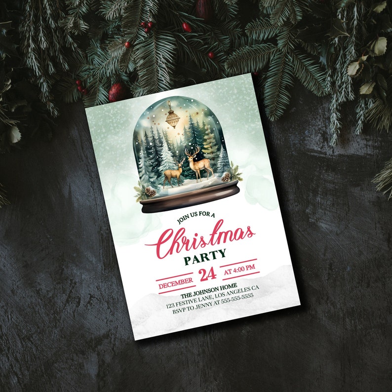 Christmas Party Invitation Snow Globe Invitation Reindeer - Etsy