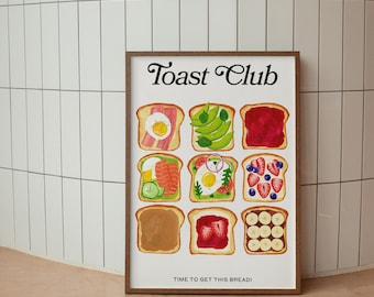 The Toast Club: Póster de desayuno con tostadas y brunch / Comida de cocina divertida retro Pan Brunch Bar Girls Descarga digital Impresión de arte pop imprimible