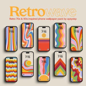 Retrowave: Sfondi per cellulari retrò di metà secolo, set da 10, schermata di blocco trendy anni '70 e '90, pacchetto di sfondi iOS, download digitale