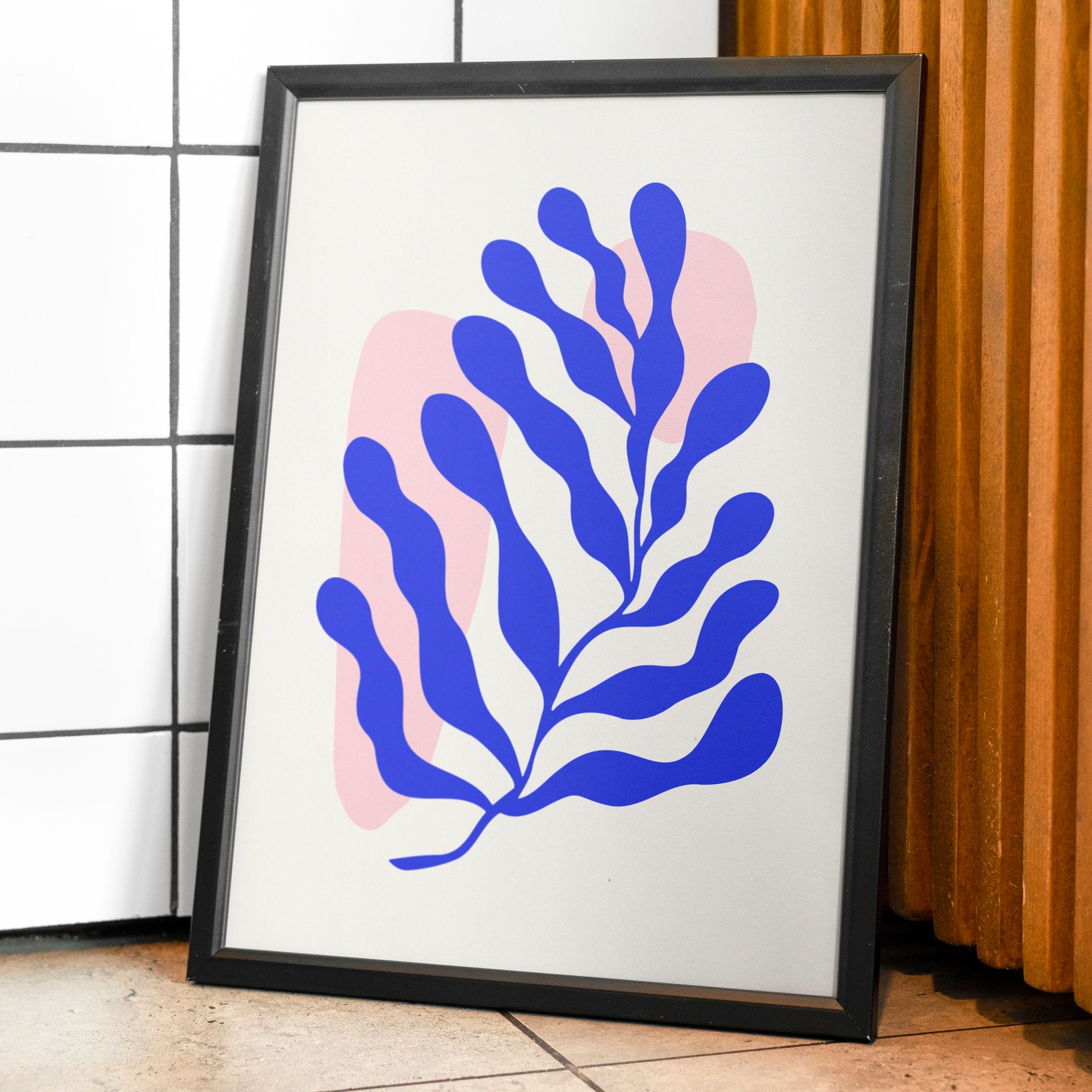 Blue Matisse Ferns I | Retro Matisse Paper Cutouts Colorful Flower