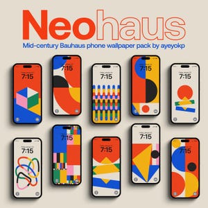 Neohaus: Sfondi per telefono retrò Bauhaus di metà secolo, set da 10, schermata di blocco telefono alla moda, pacchetto di sfondi iOS, download digitale