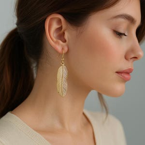 Unique Handmade Gold Plated Leaf Shaped , Gold leaf earrings , dangle leaves jewelry , Stylish lightweight earrings, Gift For Girlfriend