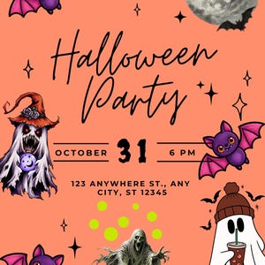 spooky Halloween party invitation canva editable date,time and location