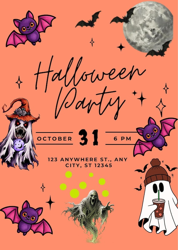 Halloween Invitation Template, Editable Canva Spooky Party Invite,Printable Halloween Invitation , Halloween Invitation Canva