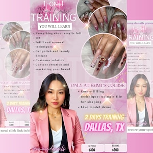 Professional 1 on 1 Nail Class Flyer, DIY Training Masterclass Course, Lashes Tech MUA Nail Hair Extensions Makeup Editable Canva Template