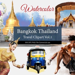Watercolor Bangkok Thailand Travel Clipart Vol.1  20 PNG Files Commercial Use