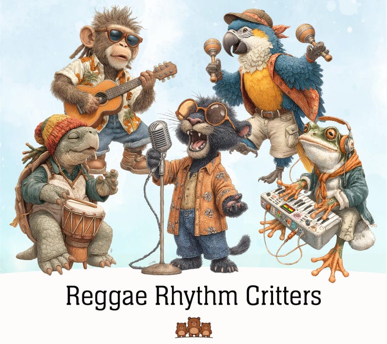 Reggae Animals Animal Music Band Clipart: Watercolor Pngs for Nursery & Classroom ...