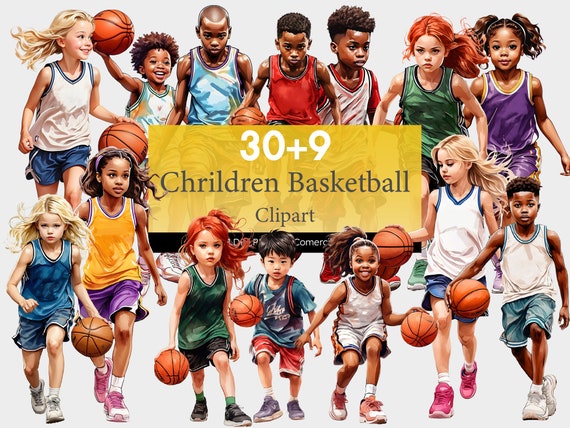 Children Playing Basketball Clipart