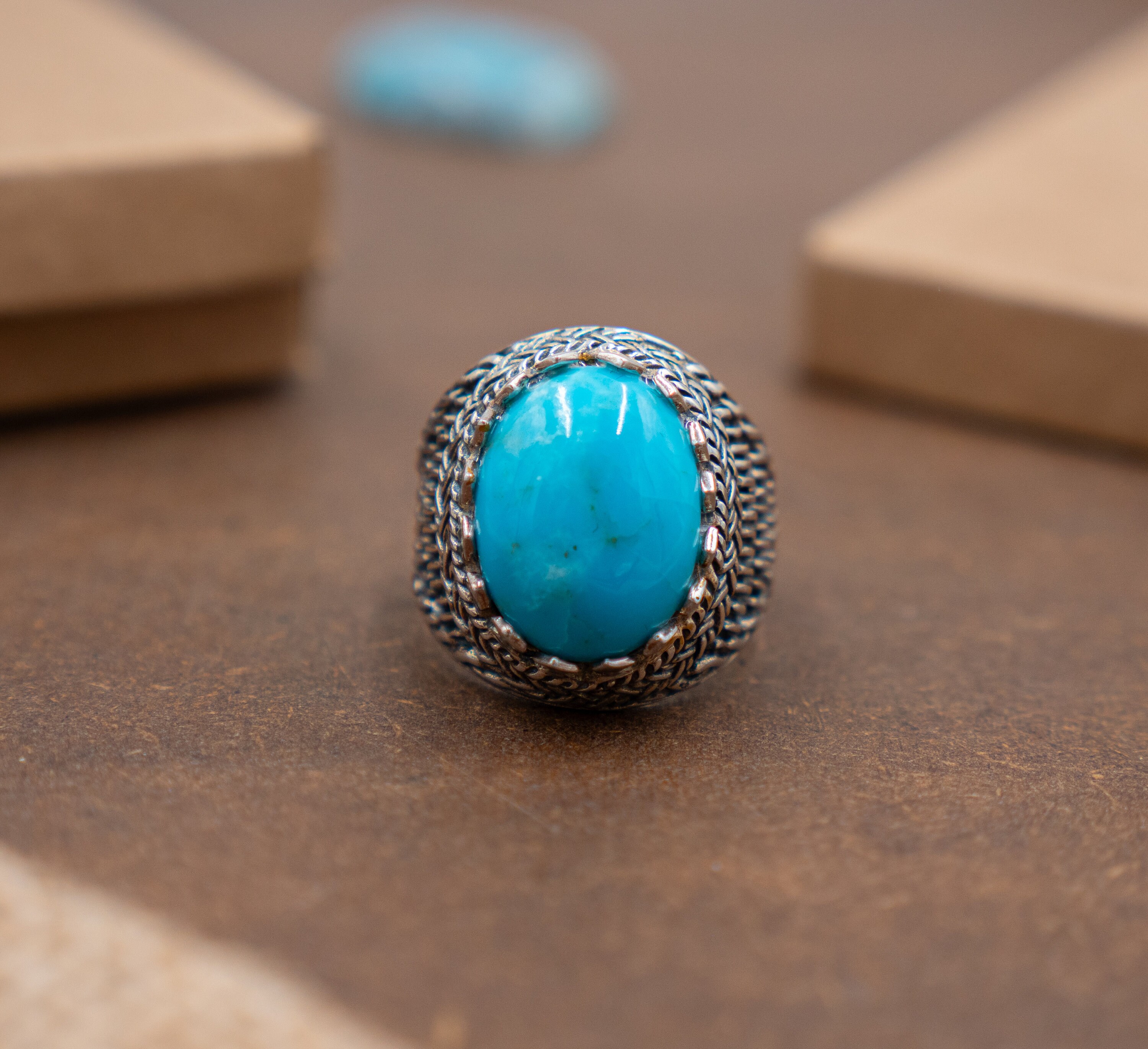 Turquoise Native American Style Ring, Sterling Silver