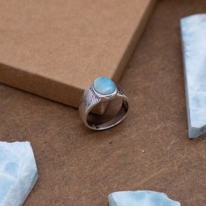 Larimar Silver Ring for Woman, Silver and LarimarClassic Ring, 925 Sterling Silver one of a Kind Minimalist Ring with Larimar, Gift for Girl
