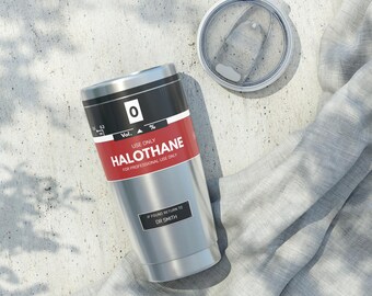 Retro Personalized Anesthesiology Doctor HALOthane Flask, Anaesthesia CRNA Vaporiser Tumbler, Anesthesiologist Nurse Trainee Coffee Cup,