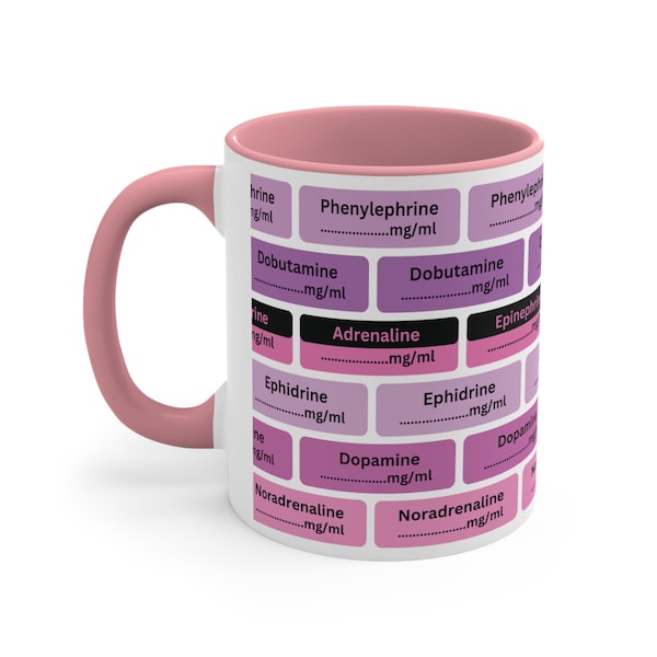 Pink Anaesthesiology Inotropes Mug, Funny Medical Drug Label Coffee Mug, CRNA Anaesthesia ICU Work Mug, Anesthesiologist Doctor Hospital Mug