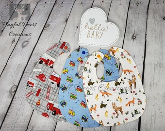 Adorable Bibs - double sided bibs, made with soft snuggle flannel, 100% cotton ideal for newborns and babies, with plastic KAM snap closure