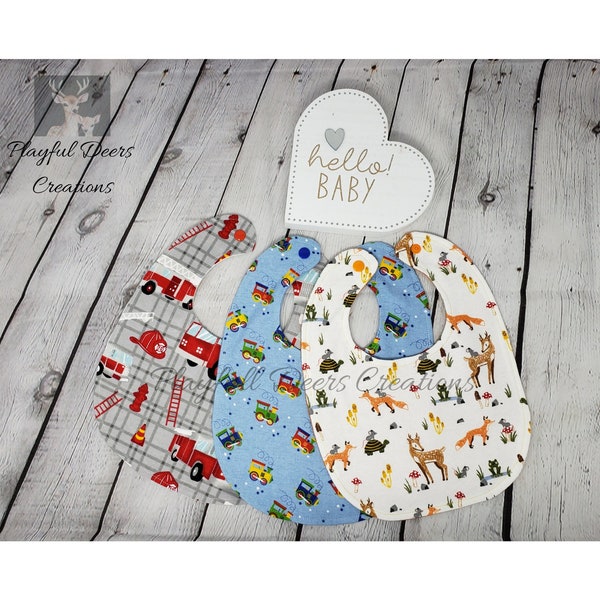 Adorable Bibs - double sided bibs, made with soft snuggle flannel, 100% cotton ideal for newborns and babies, with plastic KAM snap closure
