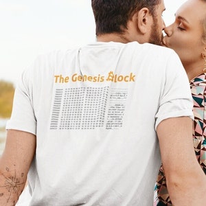 Bitcoin Logo &quot;Genesis Block&quot; Crypto HODL Front and Back Graphic Investing Trader&#39;s Tee