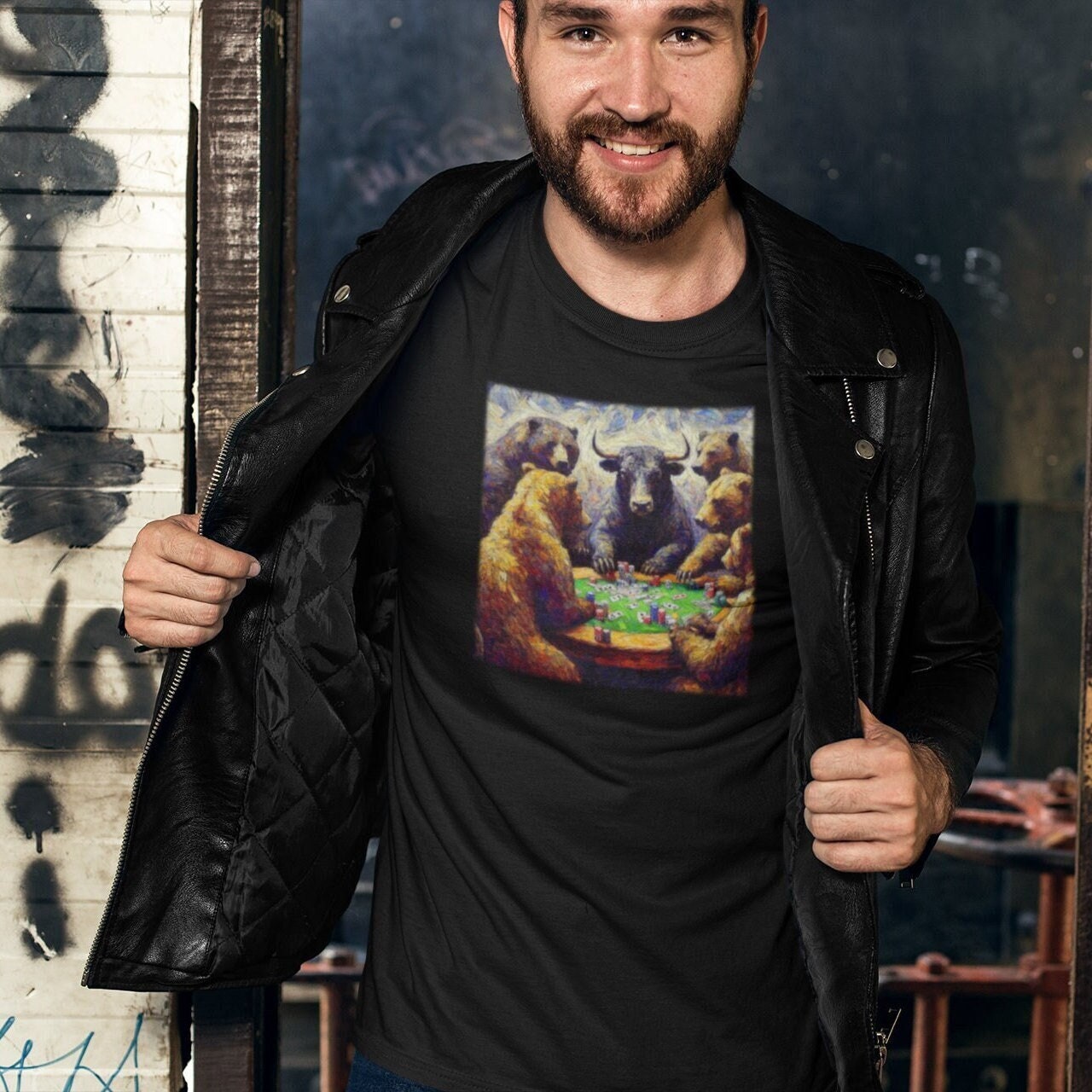 LIMITED EDITION "Bull Among Bears" Impressionist Art Crypto Bitcoin Investing Bull Market Wall Street Trader's Tee