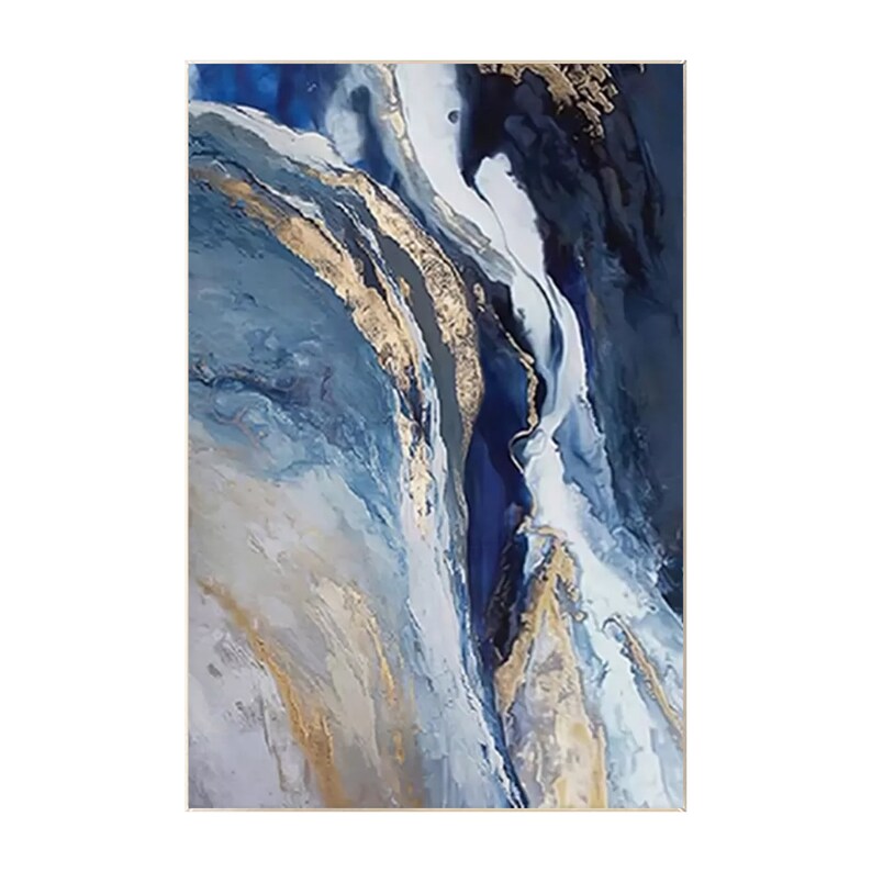 Navy Blue Gold Wall Art Abstract Blue and Gold Painting Large Etsy