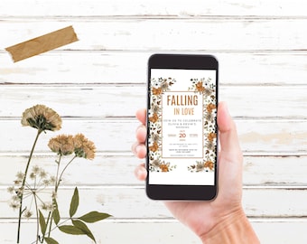 Fall Wedding Invitation, Rustic Fall Wedding, Fall Floral Wedding Invitation, Floral Wedding Invite, Electronic Wedding Invitation,