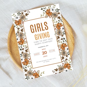 Girls Brunch Invite Editable, Floral Friendsgiving Evite Editable, Customized Fall Brunch Invite, Thanksgiving Invitation Template