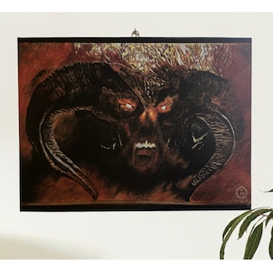 Impression sur toile du Balrog of Morgoth brûlé dans les mines de la Moria sur le pont de Khazad-dum (16 x 20 pouces)
