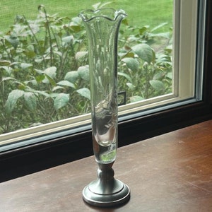 Web Pewter and Crystal Etched Wheat Fluted Bud Vase