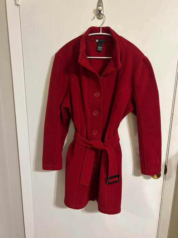 Red Fleece Mid Length Jacket by Carol Little XL