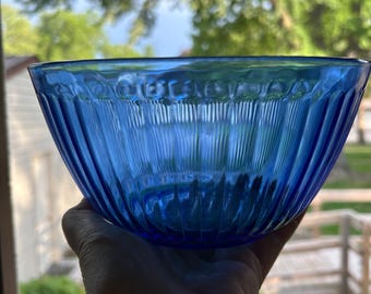 Vintage Pyrex Cobalt Blue Ribbed Mixing Bowl 6 Cup 1.5L 7402-S Sculptured Glass