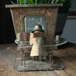 Vintage Metal Art Sculpture of a Piano Player/Windup Music Box Playing “The Entertainer” aka The Sting Theme Song