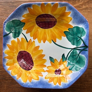 Vintage Herend Hungary Village Pottery Sunflower Plate Handpainted 8.5" Octagon