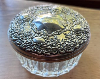 Vintage Ornate Glass Powder Jar with Mirror – Hollywood Regency Vanity Decor