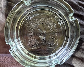 Vintage 1970s Playboy Club Clear Glass Ashtray - Embossed Bunny Logo - Mid-Century Modern Barware Memorabilia