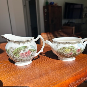 Vintage Mid Century Modern Johnson Brothers “The Friendly Village” Cream and Sugar Bowls