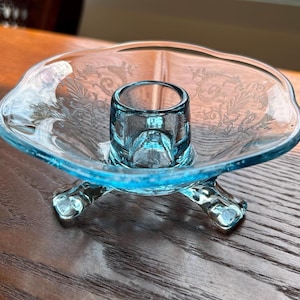 Fostoria Versailles Blue Candlestick Holder Midcentury Modern