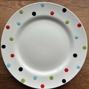 Spode Baking Days White Luncheon Plate 9", Multicolor Polka Dots Ceramic Stoneware, NWT New Discontinued Replacement Dish