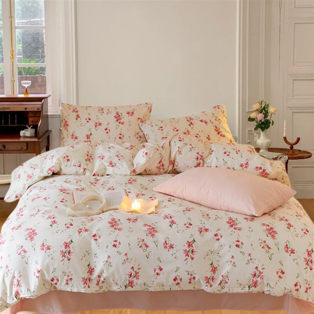 Pink Floral Duvet Cover Setrustic Simple Duvet Cover Etsy